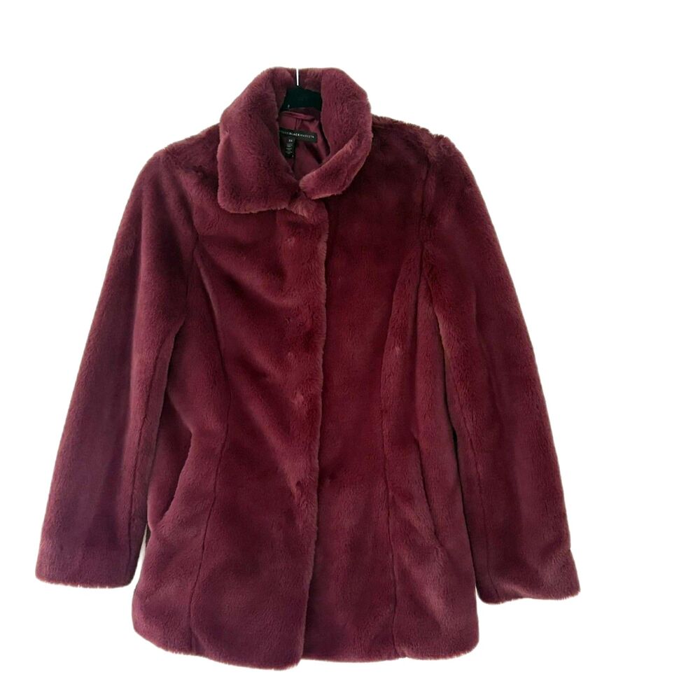 WHBM Plush Faux Fur Jacket Burgundy Wine Red Cozy Winter Glam Size Extra Small